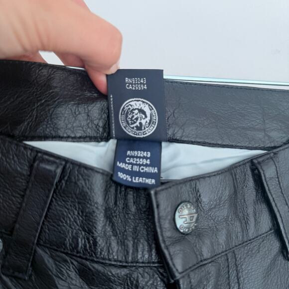 Vintage Diesel Leather Pants Womens 26 Black Y2K Flare Bootcut Low Rise Biker - Picture 11 of 16